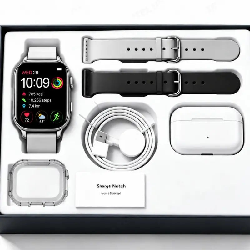 2026 Adjustable Ip67-Rated Smart Watch Kit with Bluetooth Headphones, Type-C Cable, Audio Support, GPS Tracker, Bluetooth Key Tracker, VR Glasses, AI Wearable Glasses, Lavender Buds Microphone, Stable Connection for Content Creation Tools and Gadgets