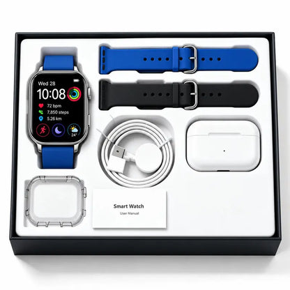 2026 Adjustable Ip67-Rated Smart Watch Kit with Bluetooth Headphones, Type-C Cable, Audio Support, GPS Tracker, Bluetooth Key Tracker, VR Glasses, AI Wearable Glasses, Lavender Buds Microphone, Stable Connection for Content Creation Tools and Gadgets